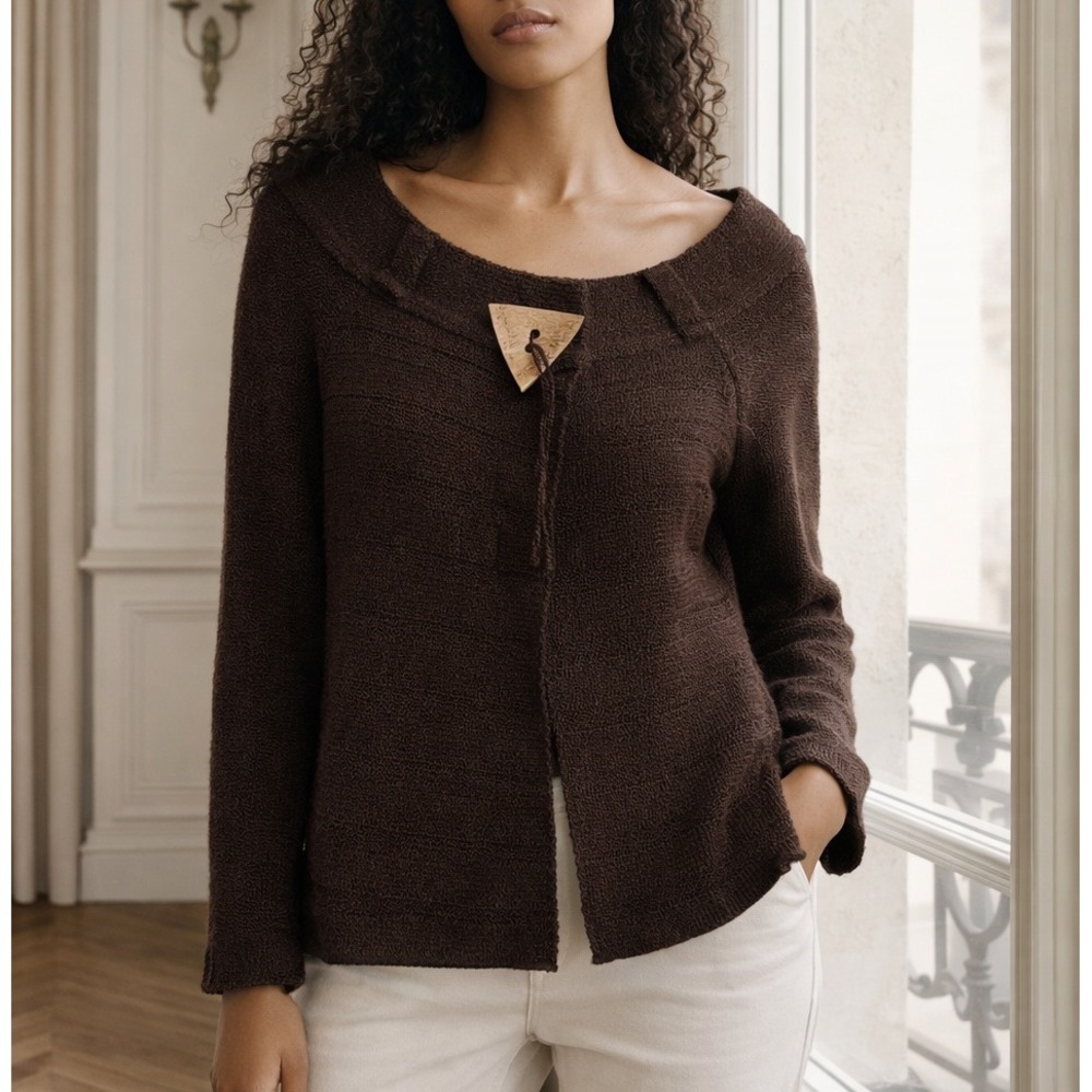Kodja Paris Chocolate Brown Y2K Cardigan MEDIUM Round Neck Fairy Grunge Boho M‎
